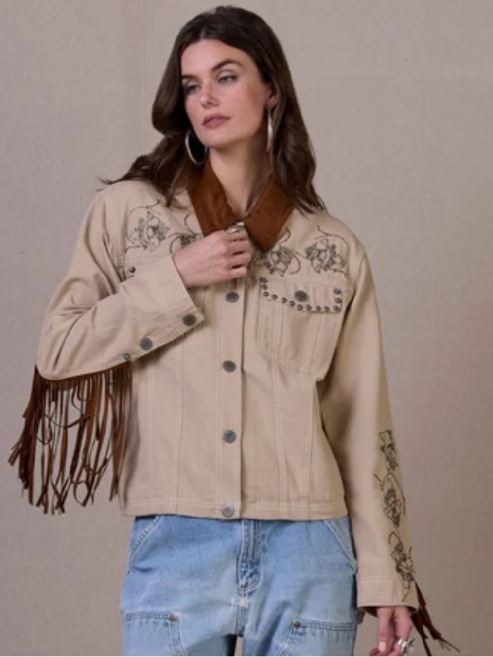 Double D Ranch Women’s Honest Dollar Fringed Jacket 
Size L NWT